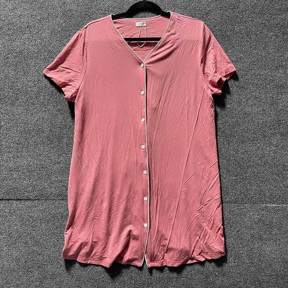 Swomog Nightgown Womens Large Pink Button Front Sleep Shirt Short Sleeve Pajama
